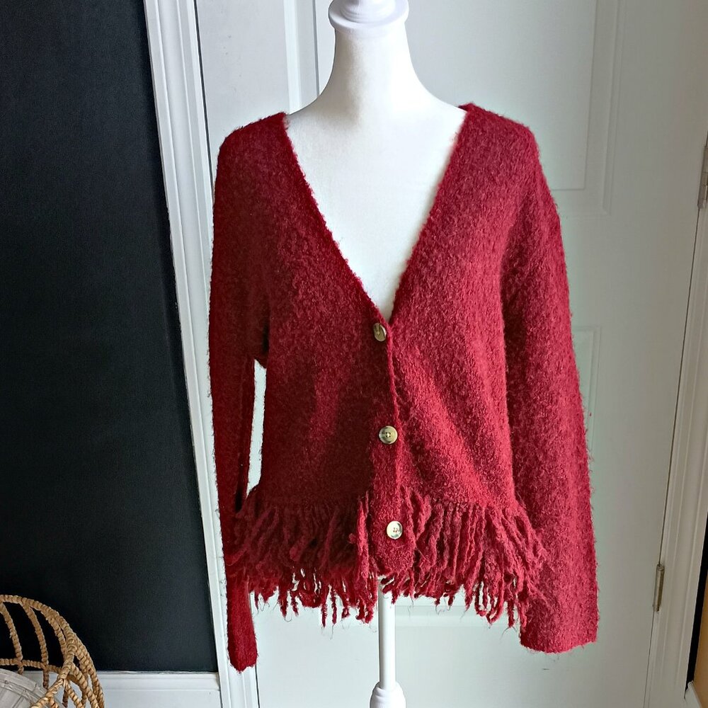 NEW! ULTRA SOFT RED FRINGE SWEATER LUCKY BRAND